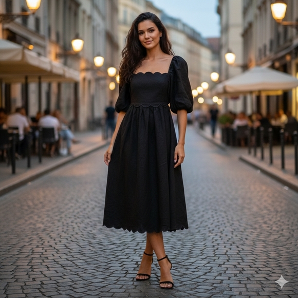 o.p.t Dresses & Skirts - O.P.T Women's Boho Cottagecore Black Midi Open Back Dress Size Small